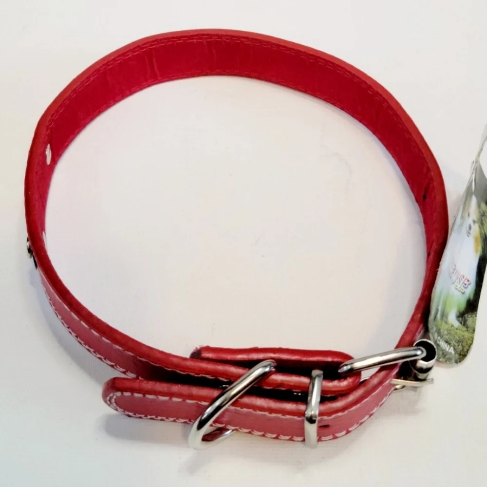 Dog collar adjustable red and silver NWT